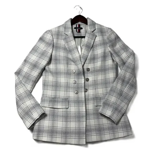 Tommy Hilfiger Blazer Size 4 Women black & white Plaid Lined Double Breasted - Picture 7 of 12